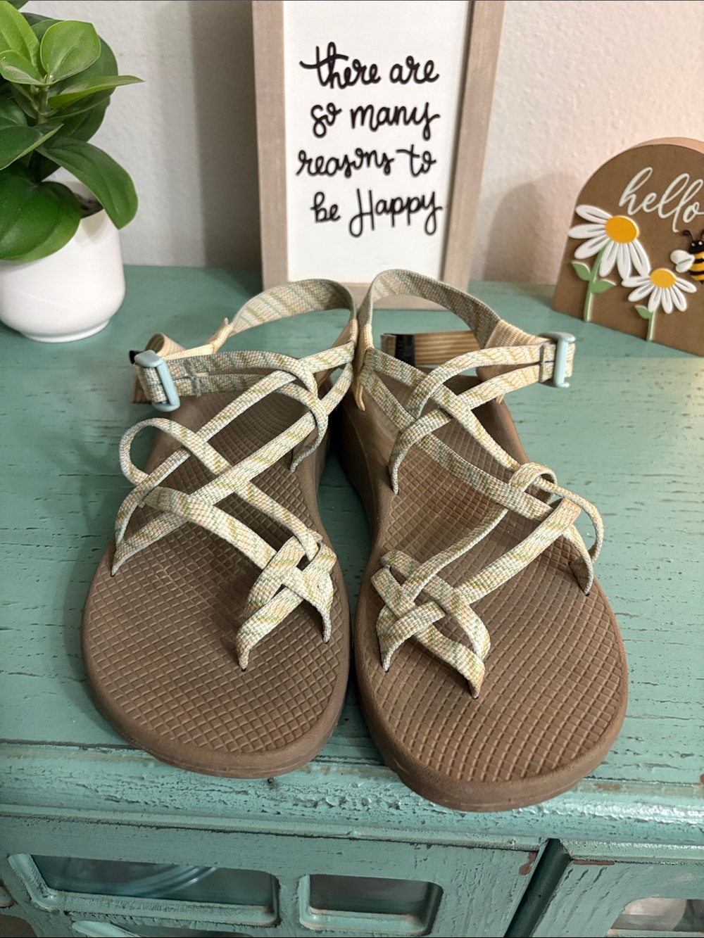 Chaco Women's Beige and Light Green Strappy Sandals